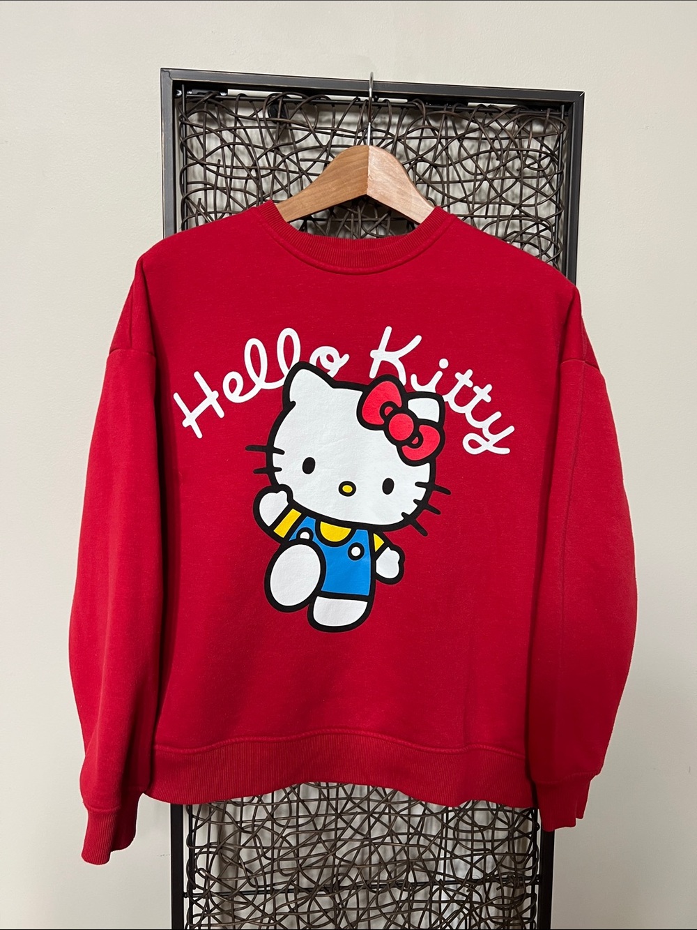 Sanrio Hello Kitty crewneck sweatshirt bright red script letters oversized XS